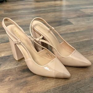 BAMBOO Blush Patent Slingback Heels